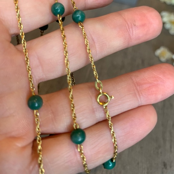 HP🎉Vintage18k Solid Gold Rope & Jade Necklace - Picture 3 of 7